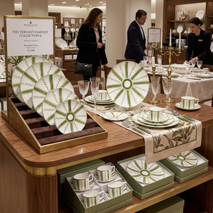 Juego de Vajilla de Porcelana Verde Mediterránea, Plato de Cerámica Pintado a Mano con Rayas, Taza de Café de Porcelana, Tazón para Bodas - Product Image 3