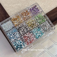 Bestseller transfrontalier : Kit de strass en résine pour nail art, 12 compartiments, 2 mm, multicolores, à dos plat, ultra-brillants