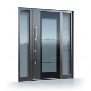 <span class=keywords><strong>Porte</strong></span> pivotante moderne en bois avec revêtement en verre trempé en aluminium pour l'entrée principale des maisons, vente chaude au Togo - Product Image 1