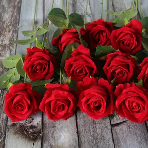 Buket bunga mawar buatan, flanel tunggal dekorasi rumah bunga pernikahan