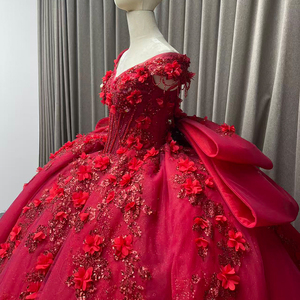 Abiti da ballo rossi moderni per Quinceañera, per donne curvy, lunghi fino al pavimento, con decorazioni in pizzo e ricami, per spose e matrimoni - Product Image 4