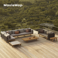 Meubles d'extérieur en teck nordique italien table en bois de luxe meubles de jardin en rotin hôtel chaises modulaires en bois l forme canapé
