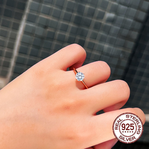 Anillo de Compromiso de Plata de Ley S925 con Circonita Cúbica Redonda Brillante de 6.5mm para <span class=keywords><strong>Mujer</strong></span>, Joyería Chapada <span class=keywords><strong>en</strong></span> <span class=keywords><strong>Oro</strong></span> - Product Image 5