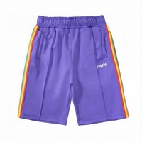 Shorts unisexe tendance pour jeunes, style couple, avec sangle rayée arc-en-ciel, design palmier style streetwear décontracté