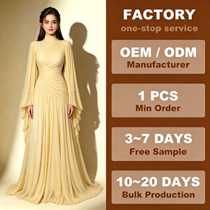 Pale <strong>Yellow</strong> High Neck Draped Long <strong>Dress</strong> <strong>Women</strong> Long Sleeve Formal Gown - Product Image 1