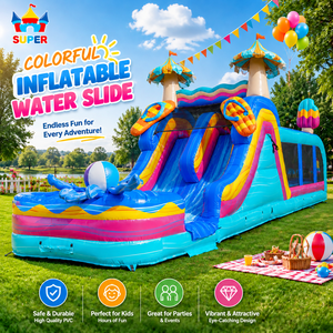 Super Castillo Inflable de 45 pies con Piscina, Obstáculos, Tobogán Acuático de Doble Carril, Certificado CE, Fácil de Instalar, para Alquiler <span class=keywords><strong>en</strong></span> Juegos Acuáticos de <span class=keywords><strong>Verano</strong></span> - Product Image 1