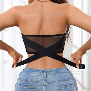 Strapless ren gợi cảm không dây thoáng khí cốc 3/4 có thể tháo rời miếng lót nylon đồ lót của phụ nữ một mảnh chéo trở lại chống thả Ống hàng đầu - Product Image 2