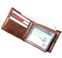 Dompet Pria Kulit Asli Klasik Model Lipat Tipis Kapasitas Besar dengan Slot Kartu dan Jendela ID untuk Pria