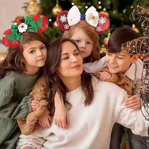 Diadema con Orejas de Ratón Navideñas, Lazo y Lentejuelas para Mujeres y Niñas, Accesorios para el Cabello con Diseño de Árbol de Navidad - Product Image 4