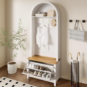 SENYU Modern Entryway <b>Hall</b> Tree with Shoe <b>Rack</b> and Hooks, Wood Bench, 3 Hooks, 2 Shelves, Freestanding <b>Coat</b> <b>Rack</b> - Product Image 1