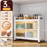Étagère de rangement de cuisine en métal moderne et luxueuse, avec porte en verre, grande capacité pour appareils de cuisine et vaisselle