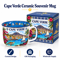 Tasse en céramique souvenir du Cap-Vert, motif imprimé de bâtiments emblématiques colorés et de fleurs, pour tasse à café en porcelaine, conception personnalisée OEM ODM, vente en gros