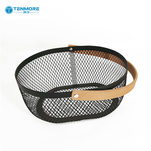 Nouveau panier de rangement ovale <span class=keywords><strong>en</strong></span> métal grillagé avec poignée <span class=keywords><strong>en</strong></span> <span class=keywords><strong>bois</strong></span> pour la <span class=keywords><strong>cuisine</strong></span>, les fruits, l'organisation de la salle de bain - Product Image 2