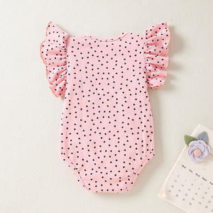 <span class=keywords><strong>Body</strong></span> de Verano para Bebés Unisex al por Mayor, Manga Corta, Estampado de Lunares/Animales, Manga con Volantes, Tela Suave de Algodón, Mono, ODM - Product Image 3