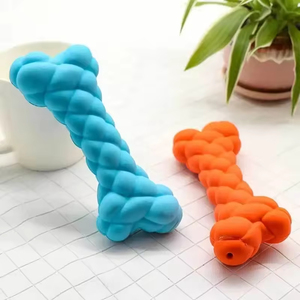 Jouet à mâcher indestructible pour chien en forme d'os plat, en caoutchouc à bulles, résistant aux morsures, interactif, pour le nettoyage des dents et le bricolage sonore - Product Image 1