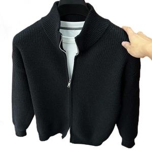 2025 European Plus Solid Color Zipper Sweater, Knitted Sweater Jacket, Men's Stand Collar Factory Wholesale - Product Image 1