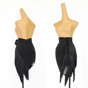 Falda de baile latino negra con flecos, de una pieza, pañuelo para la cadera, vestido midi con flecos para salsa, <span class=keywords><strong>swing</strong></span>, baile de salón y <span class=keywords><strong>jazz</strong></span> para mujer, la más vendida - Product Image 6