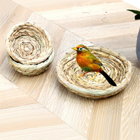 Nouveau Nid d'oiseau rond tressé à la main en paille Baboney, maisonnette pour oiseaux, tapis de toilette et jouet pour perroquets, pigeons et cailles - 200g Fournitures pour animaux de compagnie