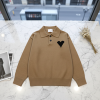 Pulls d'hiver en coton anti-rides et anti-boulochage pour hommes, motif uni, boutonnage frontal, broderie populaire Paris, logo cœur d'amour