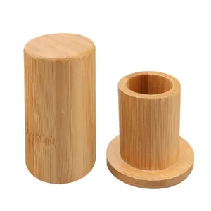 Modern Natural Round Custom Toothpick Holders Storage Jar Bamboo Toothpick Box With Cover