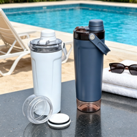 Shaker à protéines isotherme sous vide 20oz en acier inoxydable avec mélangeur anti-fuite et compartiment inférieur pour suppléments
