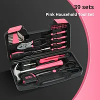 Cross-Border E-commerce Pink 39-Piece Hand Carbon Steel Combination Household Tool Set Multi-Functional Hardware Kit