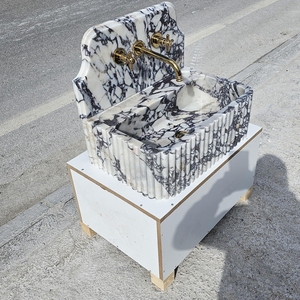 Newstar Design moderne dosseret rainuré avant sculpté à la <span class=keywords><strong>main</strong></span> évier Calacatta alto côtelé 3 côtés marbre comptoir évier lavabo - Product Image 1