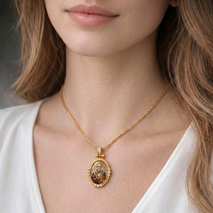 Colgante Ovalado de San Nicolás el Milagrosino con Imagen Personalizada, Regalo de Pascua Ortodoxo, Chapado en Oro de 18K, Latón con Circonitas, Joyería - Product Image 4