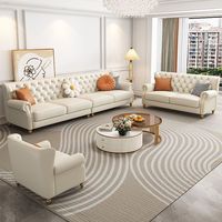 Ensemble de canapés en cuir de style crème français pour salon, nouveau canapé en cuir de luxe américain simple pour villa européenne