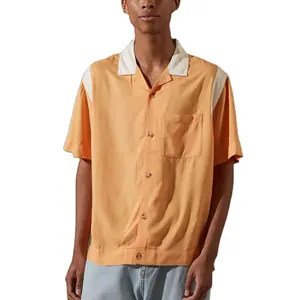 Стандартная тканевая рубашка для боулинга, модная коричневая футболка с коротким рукавом и пуговицами, вискозные рубашки для мужчин, OEM-сервис на заказ