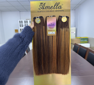 Barato al por mayor 8-30 "Alta Calidad brasileño humano doble dibujado onda de agua hueso extensión de cabello liso paquete 3 paquetes de descuento - Product Image 4