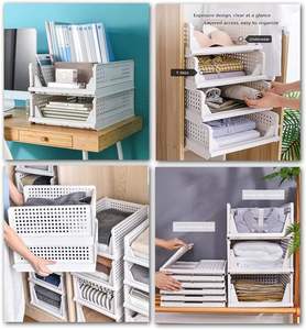 Modern Design Foldable Rectangle <b>Storage</b> <b>Basket</b> Thickened PP Sustainable 35L Capacity Pull-Out Stackable Wardrobe Rack Bedroom - Product Image 5