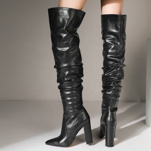 Big Size Winter Women Over Knee <b>Boots</b> Pleated Design Fashion High Chunky Heel Thigh High <b>Boots</b> Sexy Pointy Toe - Product Image 5