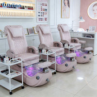 Chaise de spa pour les pieds électrique réglable professionnelle sans tuyaux rose, chaises de massage pour manucure et pédicure