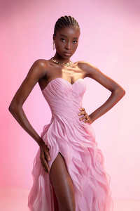 Abiti da Sera Eleganti Ruolai LWC7015 da <span class=keywords><strong>Donna</strong></span>, Rosa, con Perline <span class=keywords><strong>Fata</strong></span>, Chiffon, Sexy, Spacchi Alti e Volant, per Feste - Product Image 5