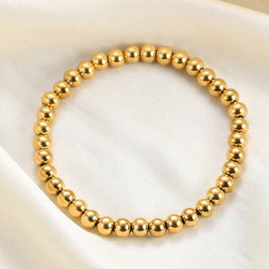 European American Style Stainless Steel 6Mm <b>Gold</b> Round <b>Bead</b> Elastic <b>Bracelet</b> For Women Gift Jewelry - Product Image 1