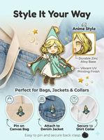 Badge en émail métallique personnalisé en gros, thème Fille Sorcière Rétro, personnage de dessin animé/anime, épingle de revers pour cadeau, promotion ou loisirs, en stock