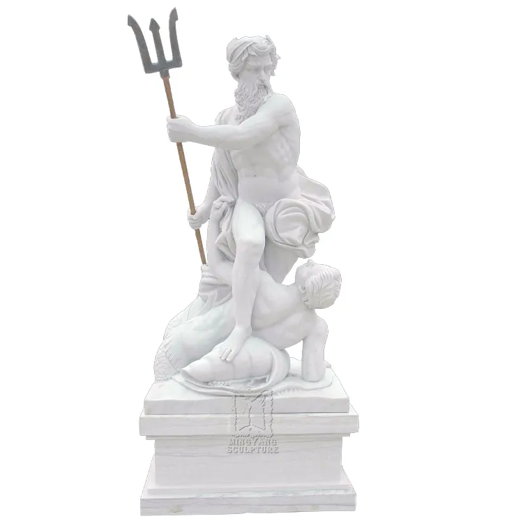 Poseidon-estatua de mármol tallado de piedra Natural para hombre, escultura de Neptuno desnuda para decoración de jardín al aire libre, GRIEGO ANTIGUO