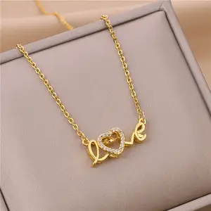 New Arrivals Rhinestone Heartbeat Choker Necklace Stainless Steel Necklace Love Heart Pendant Necklace For Women