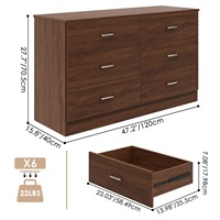 Commode à 6 tiroirs en bois, commode moderne pour chambre à coucher, armoire de rangement avec poignées métalliques, taille personnalisée