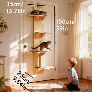ZMaker Griffoir mural pour chat à 4 niveaux, à fixer sur porte, arbre à chat peu encombrant en bois massif, avec perchoir suspendu - Product Image 5