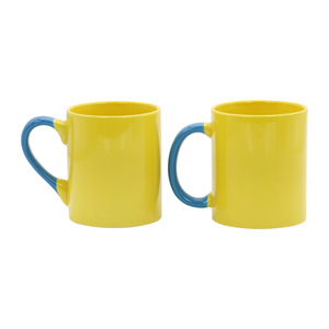 Tazas de cerámica amarillas con asa azul, vajilla de porcelana para regalos, color sólido 7102 - Product Image 1