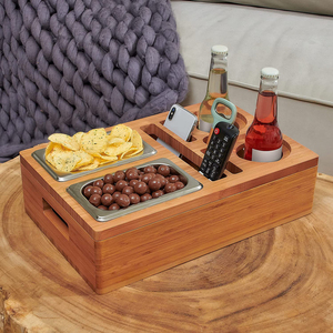 Boîte de rangement pour canapé en bambou avec porte-gobelet, support pour téléphone, plateau divisé pour canapé, salon, home cinéma, vente en gros OEM - Product Image 5