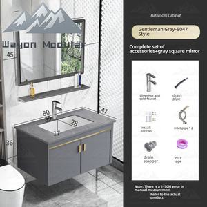 Ensemble de meuble-lavabo mural gris pour salle de bain Wayon, style gentleman moderne, avec miroir de rangement - Product Image 4