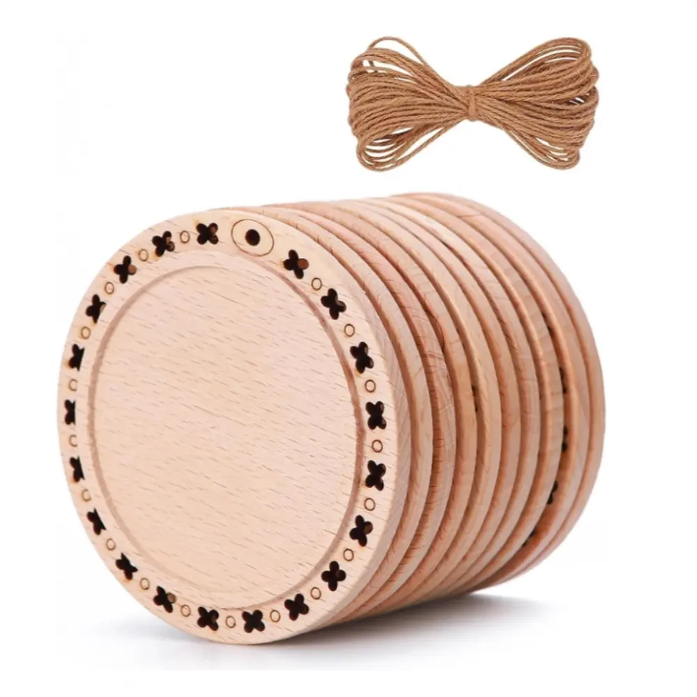 10 piezas de rodajas de madera natural, kit de madera sin terminar preperforado con círculos de madera con agujeros