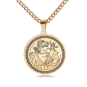 Titane acier ancien grec olympien douze principaux dieux chasse déesse <span class=keywords><strong>Artemis</strong></span> collier pendentif circulaire - Product Image 1