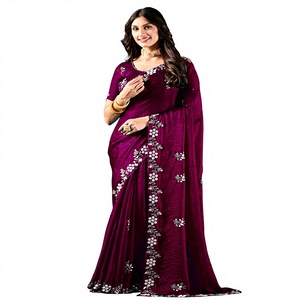 Vexotrend Indian Designer Women's Velvet Satin <b>Saree</b> Beautiful Patola Design Traditional Style Wedding Diwali Party Wear Wrinkle - Product Image 1