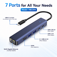 Hub USB C 7 en 1 con Gigabit Ethernet RJ45, HDMI 4K 60Hz, PD de 100W, Estación de Acoplamiento Tipo C, Adaptador Multipuerto de Aluminio para MacBook