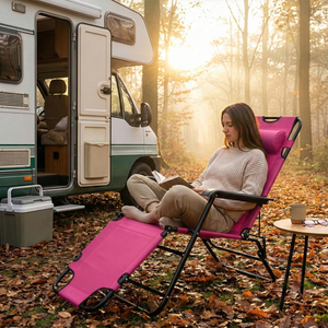 Tumbona para Exteriores con Estructura de Hierro Negro y Tela Oxford Rosa, 130 kg - Product Image 3