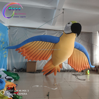 Perroquet vert gonflable géant avec lumière LED, marionnette d'oiseau volant gonflable